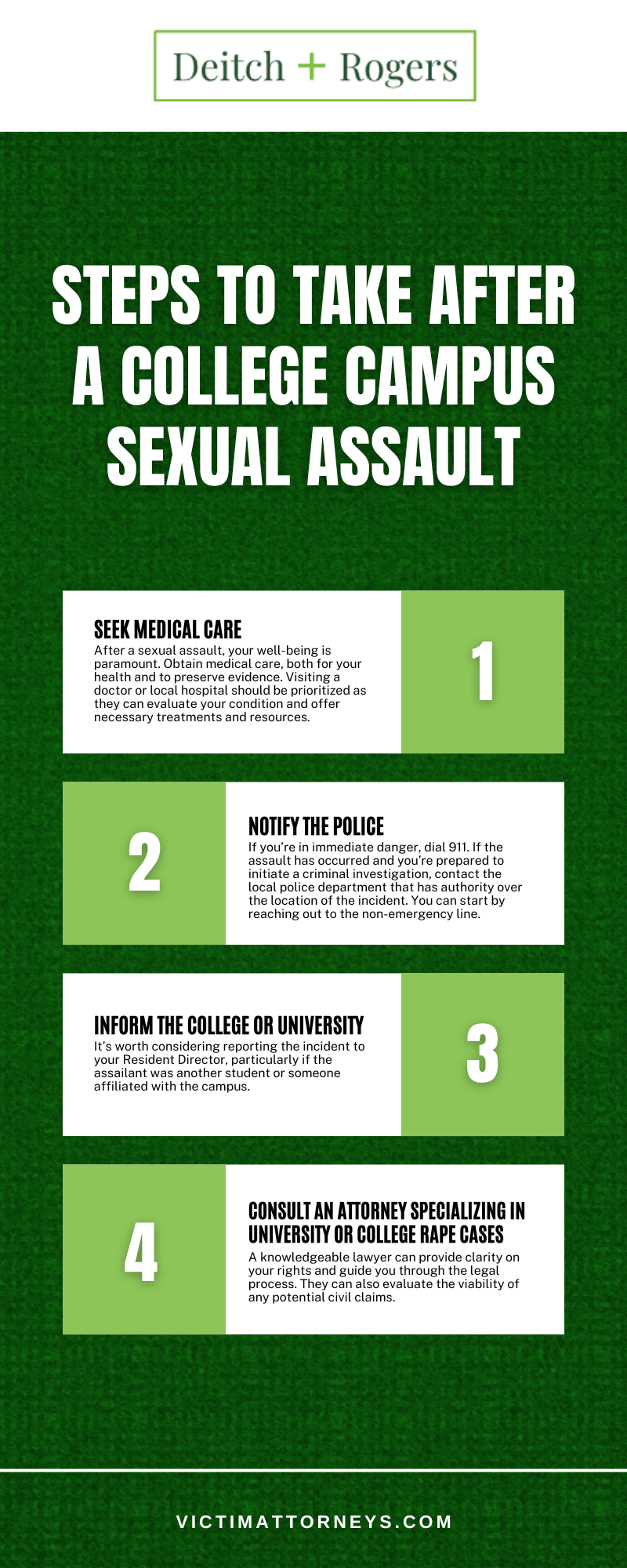 Steps To Take After A College Campus Sexual Assault Infographic